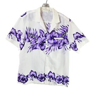 Royal Hawaiian Creations Hawaiian Shirt Men Large Button-Up Hibiscus Polyester